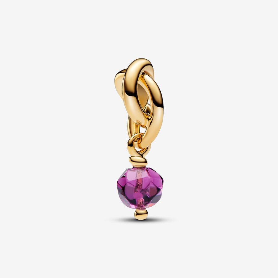 Bille cercle éternel en métal unique plaqué or 14 carats avec cristal synthétique mauve