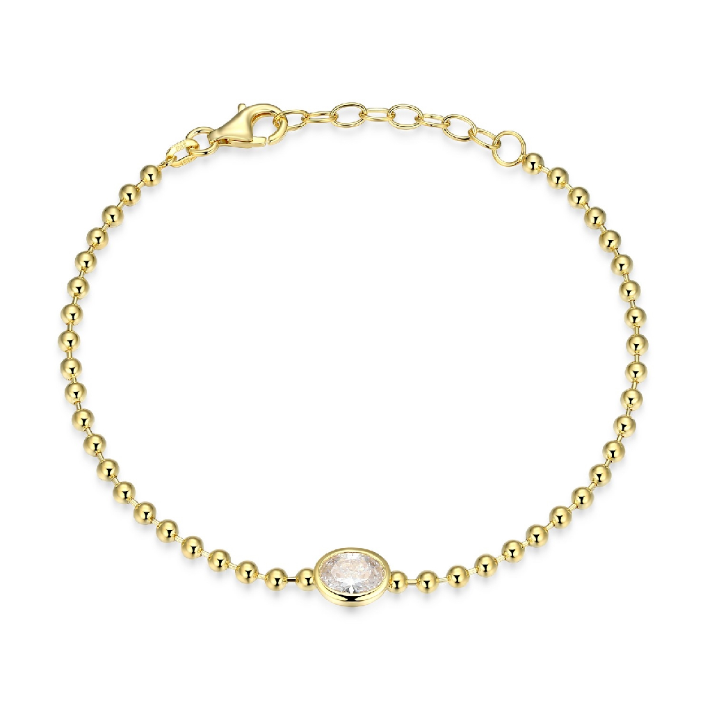 Bracelet argent finition or jaune 18 carats, zircon incolore