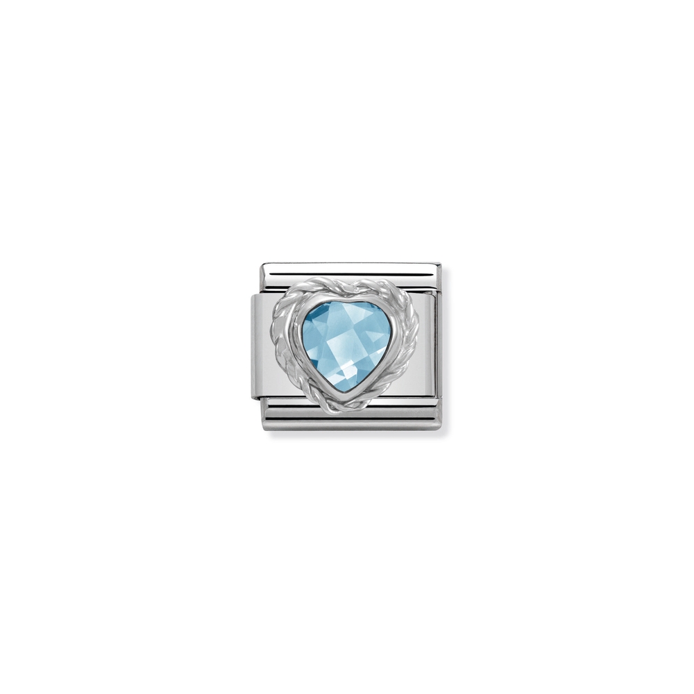 Maille classique coeur, acier inoxydable, argent, zircon bleu - 330603006 - NOMINATION