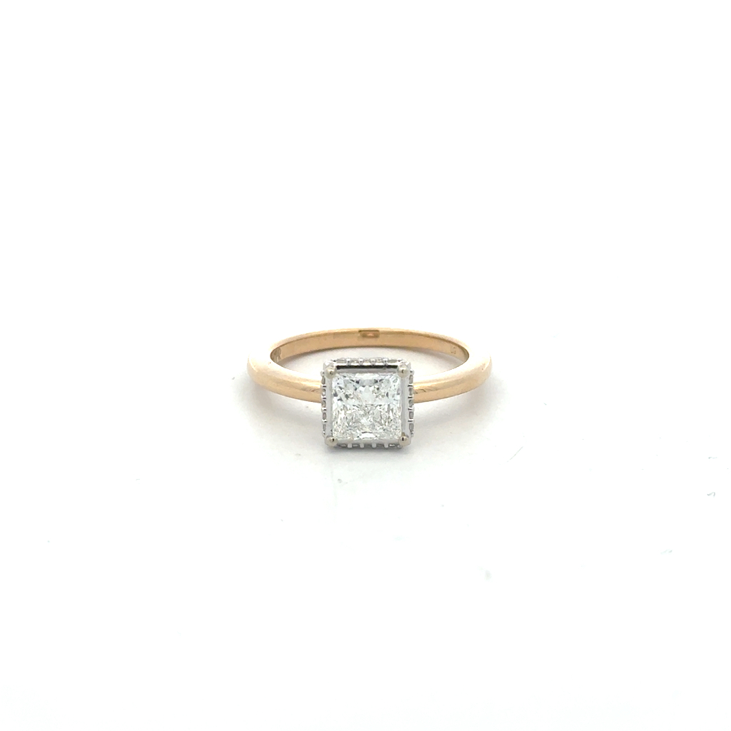Bague or 2 tons (jaune et blanc) 10 carats, 105 points de diamant de laboratoire total, certificat