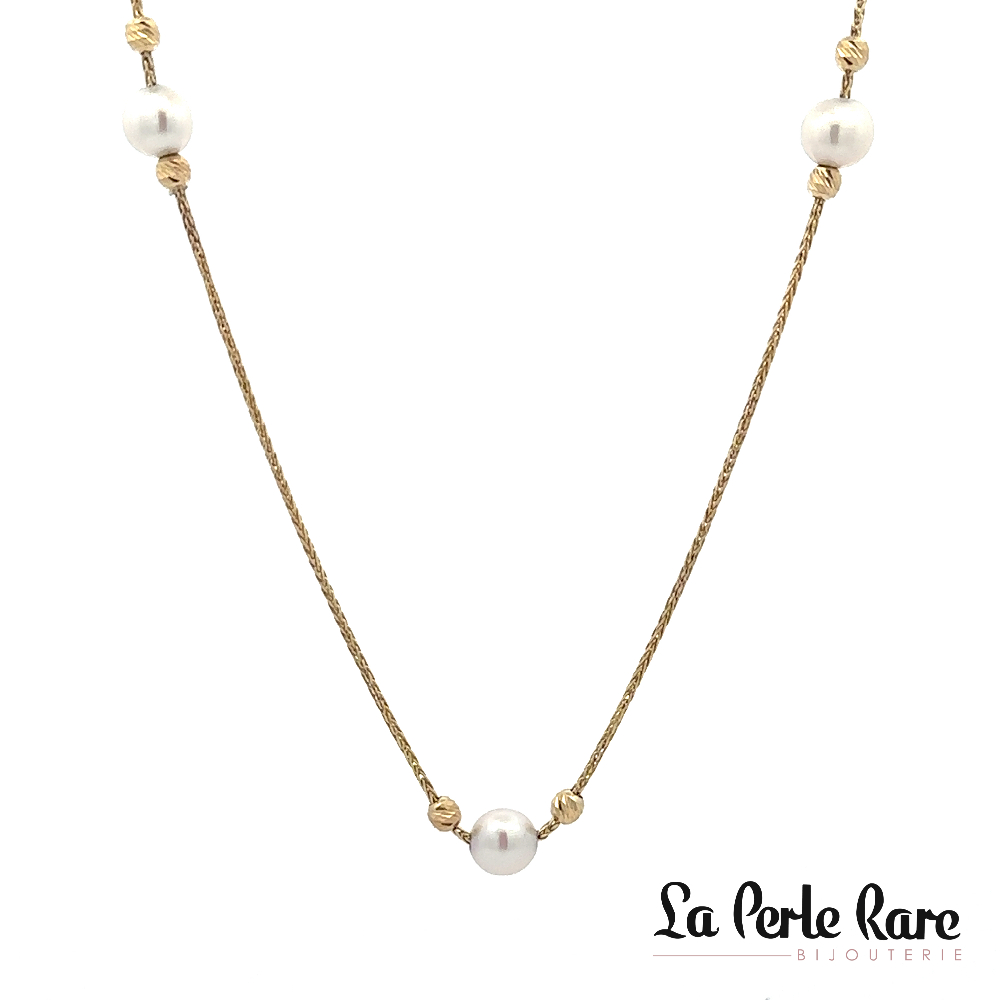 Collier or jaune 10 carats, perles - LPR-2007 - Exclusivités