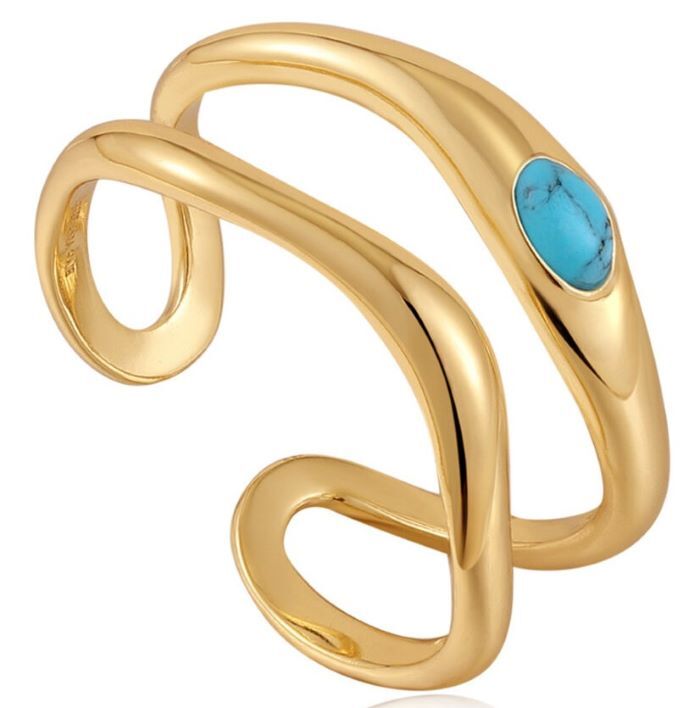 Bague ajustable argent doré, turquoise - R044-03G - Ania Haie