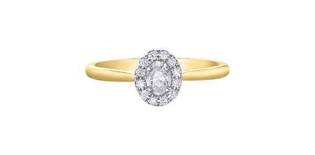 Bague solitaire, or 2 tons (jaune/blanc) 10 carats, 20 points de diamants total - DD8150YW20 - Corona