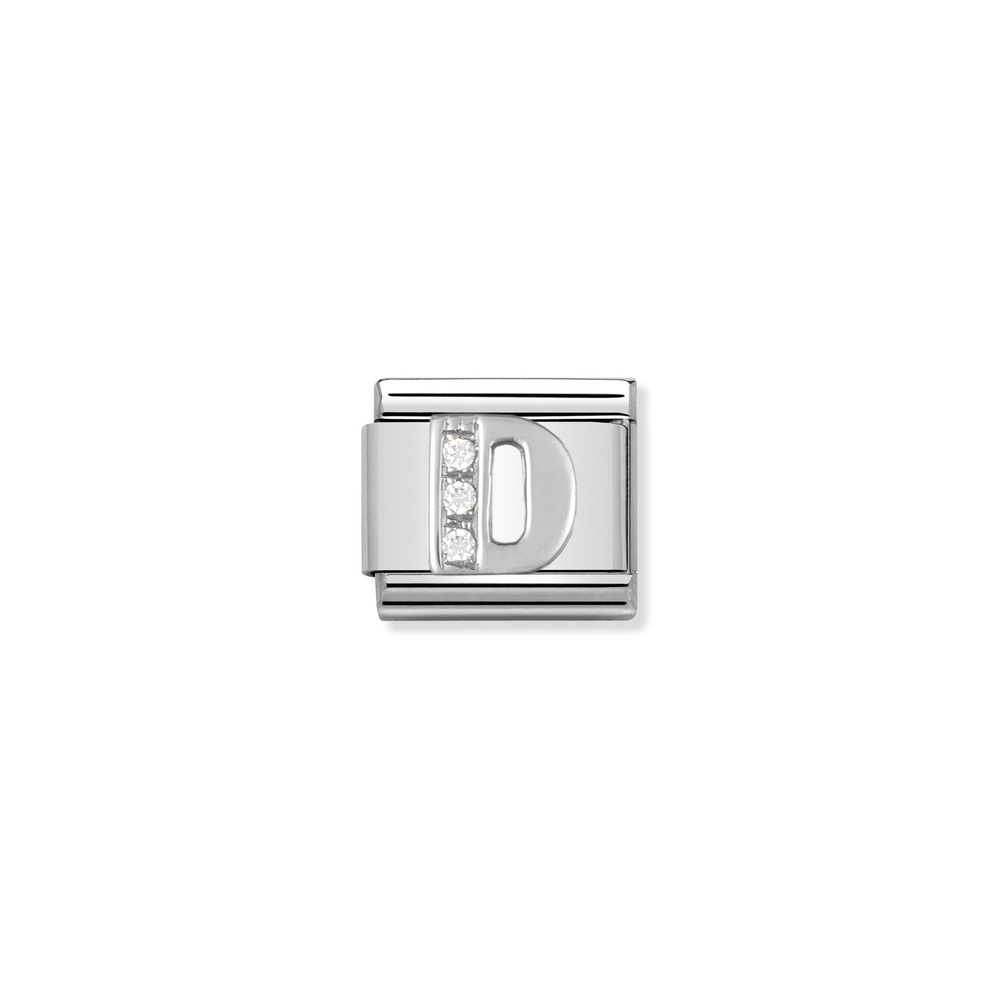 Maille classique lettre D, acier inoxydable, argent, zircons incolores - 33030104 - NOMINATION
