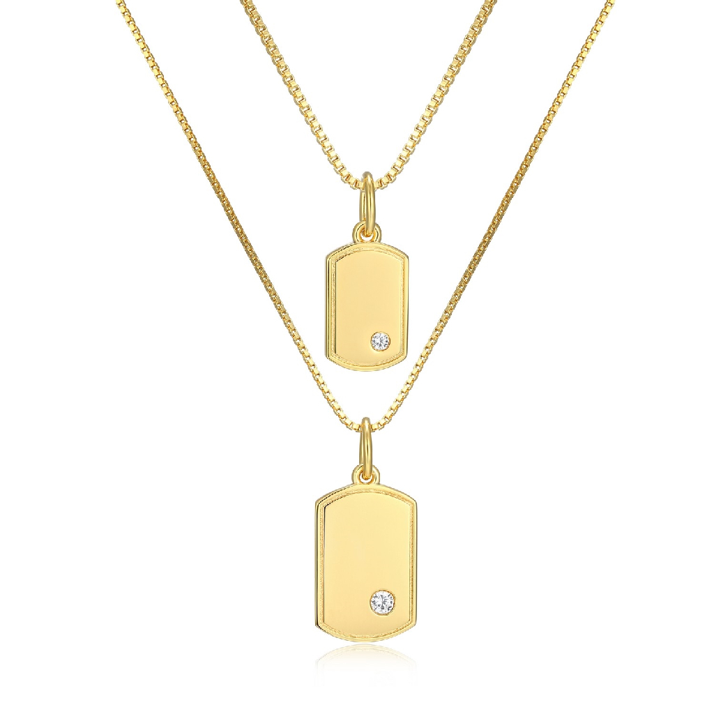 Ensemble de 2 colliers Mini Me, argent finition or jaune, zircons incolores