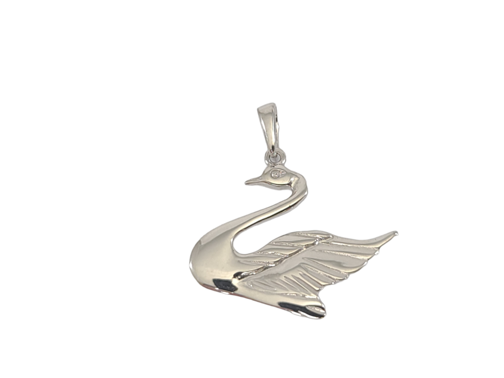 Pendentif cygne, or blanc 10 carats - PDC01-4531-B - Exclusivités