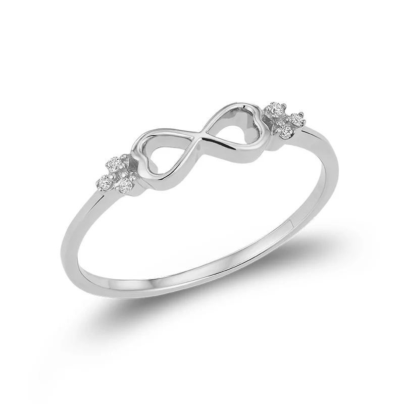 Bague symbole de l'infini, or blanc 10 carats, 3 points de diamant total