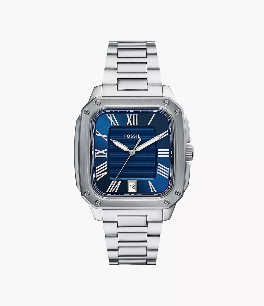 Montre carrée, acier inoxydable, fond bleu - FS6121 - Fossil