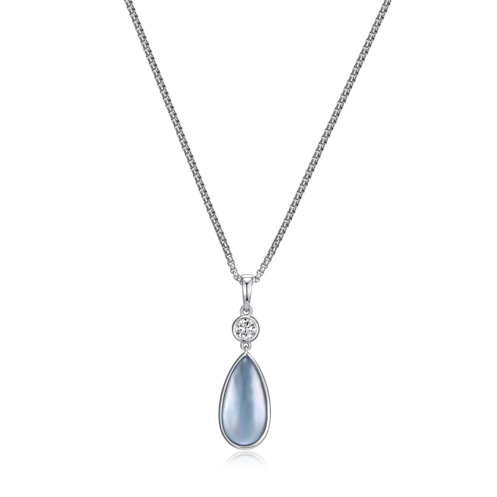 Pendentif argent rhodié, topaze bleue synthétique, nacre de perle, zircon - R0LBVS9746 - Elle