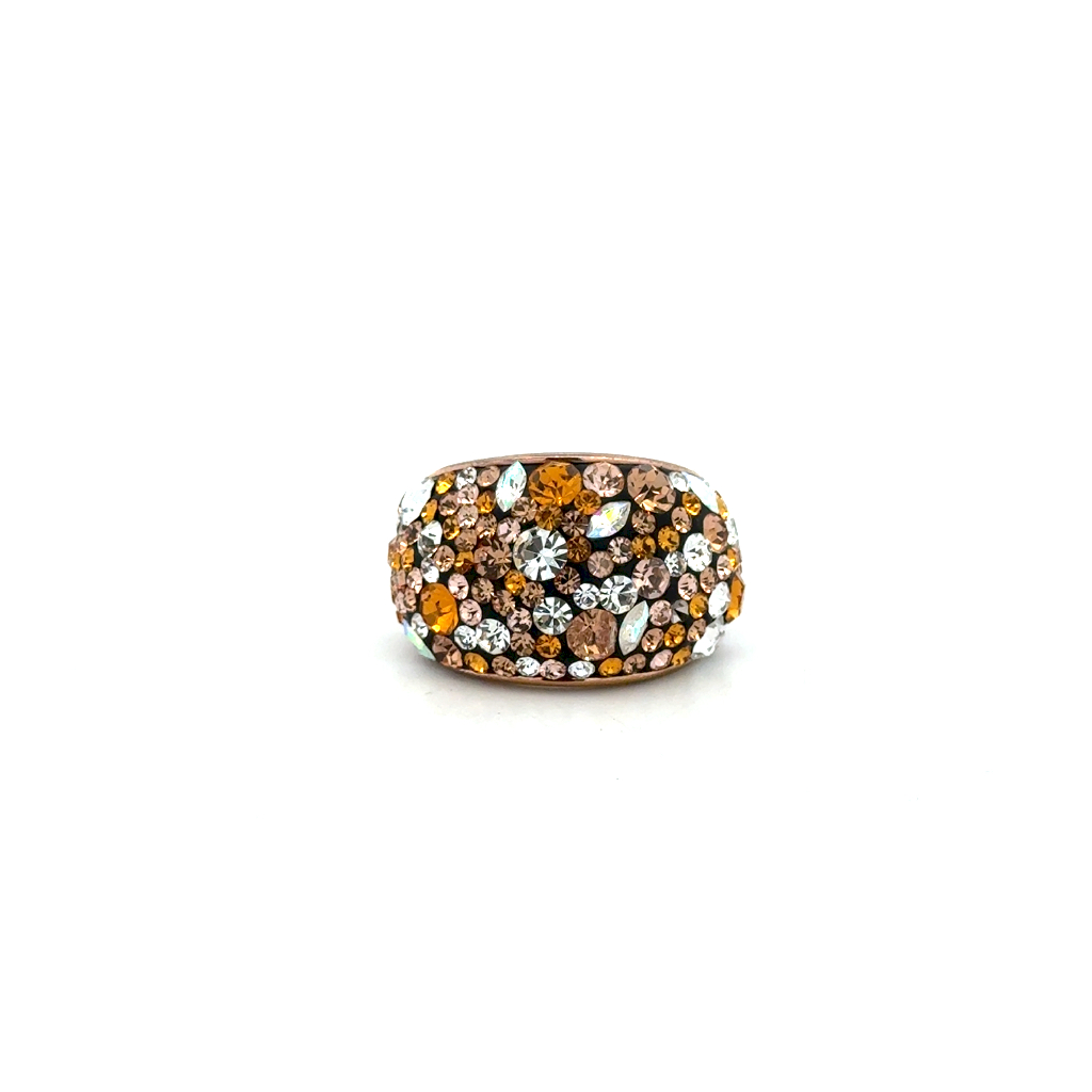 Bague acier inoxydable rosé, cristaux multicolores Bague acier inoxydable rosé, cristaux multicolores