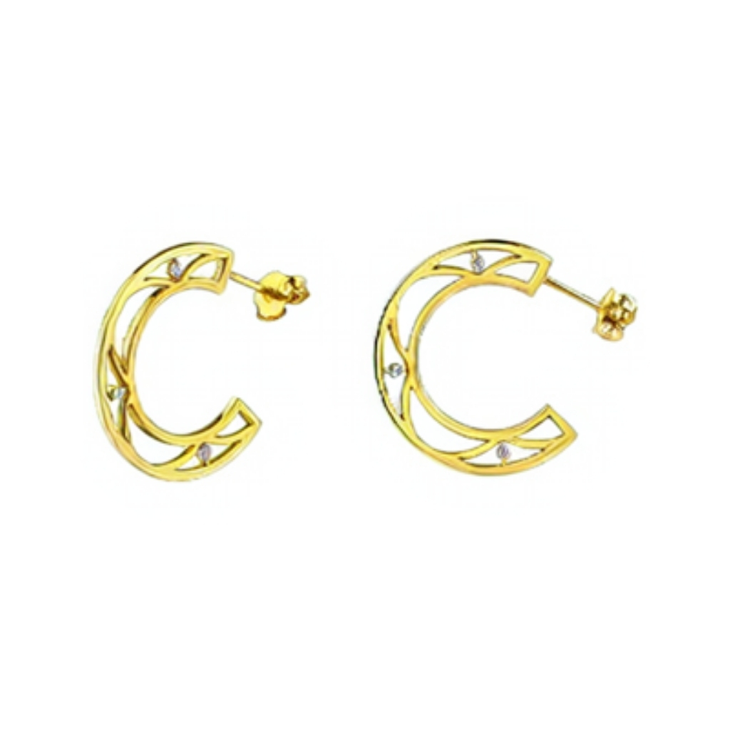 Boucles d’oreilles anneaux ajourés en or jaune 10K avec 6 points de diamants - DD7990YG - Corona