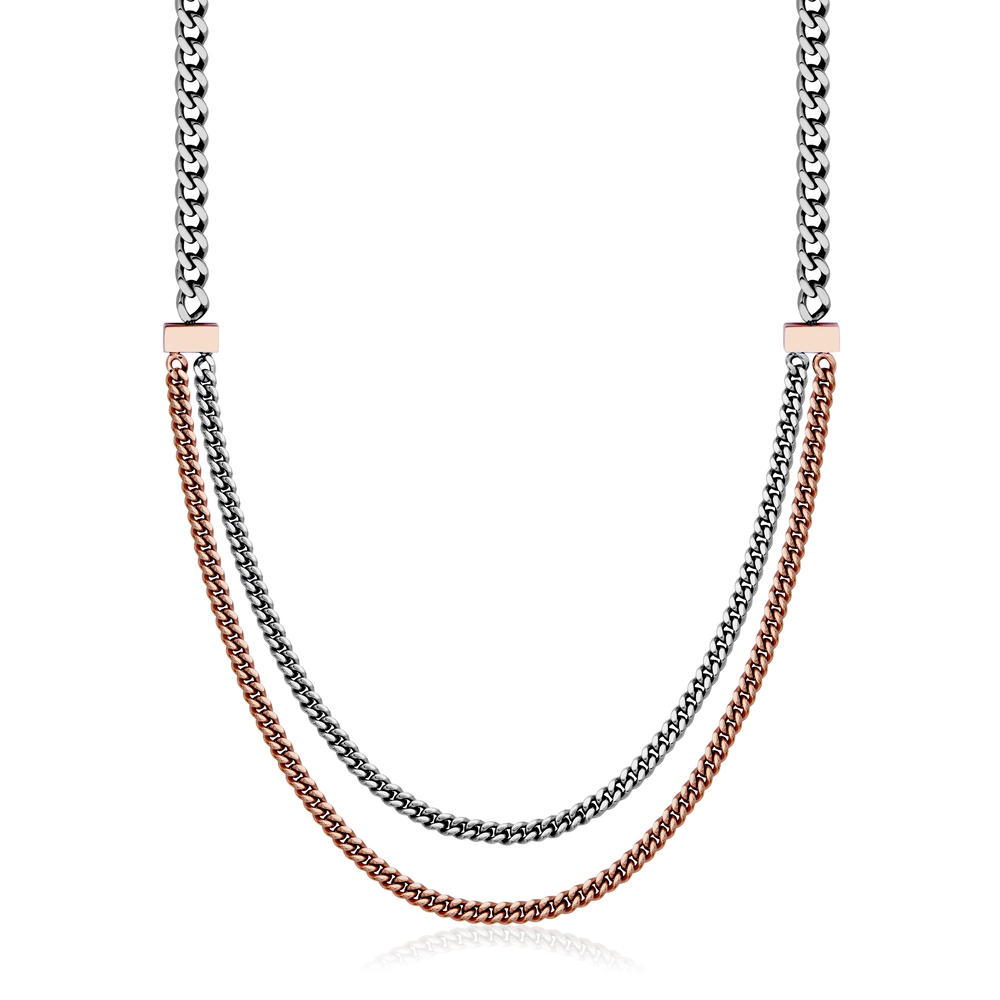 Collier double, gourmette, acier 2 tons (blanc/rose) - T0XG120118 - Steelx