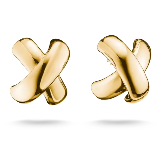 Boucles d'oreilles fixes en forme de X, alliage premium plaqué or 18 carats