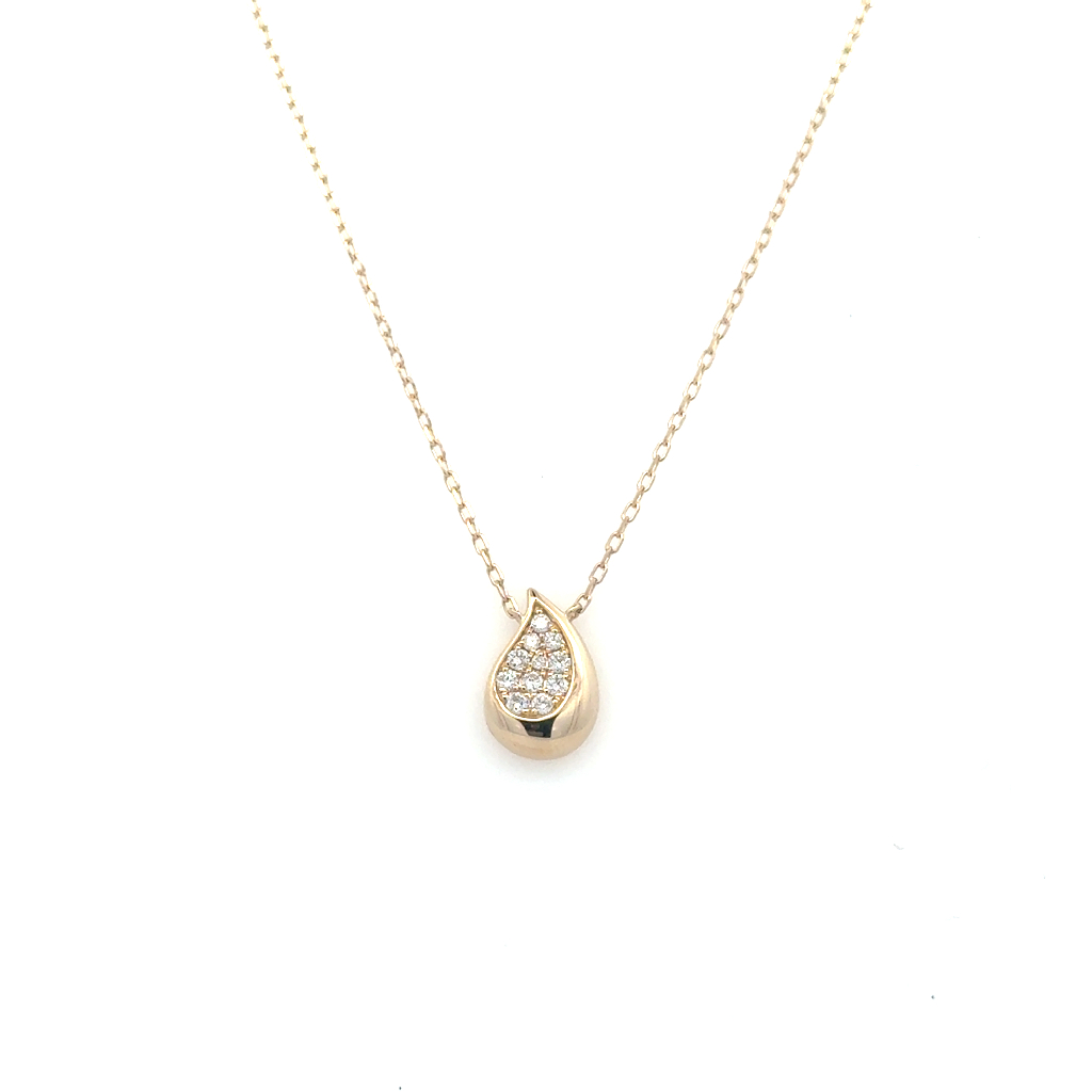 Collier goutte, or jaune 14 carats, 17 points de diamant total