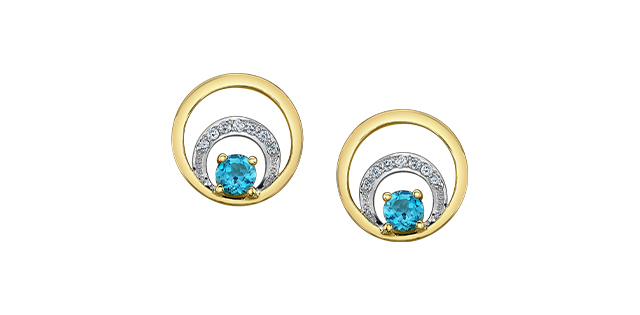 Boucles d'oreilles fixes or jaune 10 carats, topazes bleues, 4 points de diamant total - DX973YBTZ - Corona
