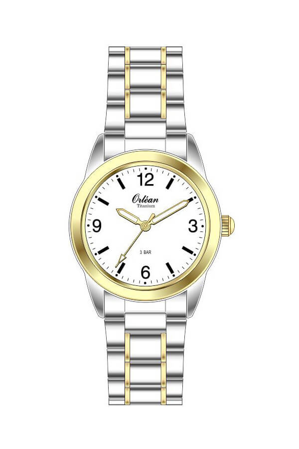 Montre titane 2 tons (blanc/jaune), fond blanc - ME3633 - Orlean