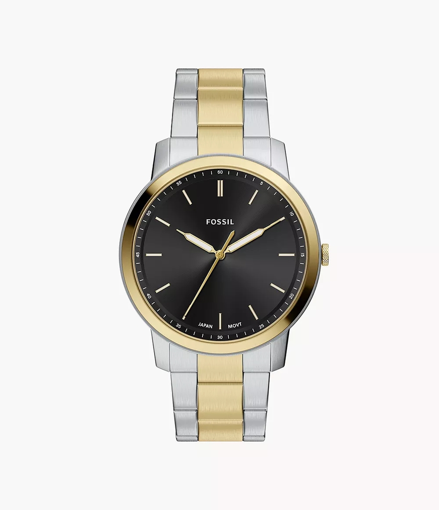 Montre acier inoxydable 2 tons (blanc et jaune), fond noir