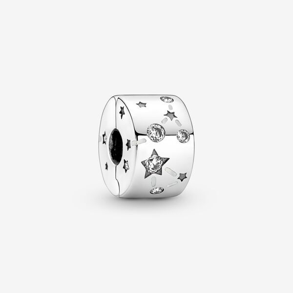 Clip étoiles et galaxie, argent, zircons incolores, émail blanc argenté - 790010C01 - Pandora