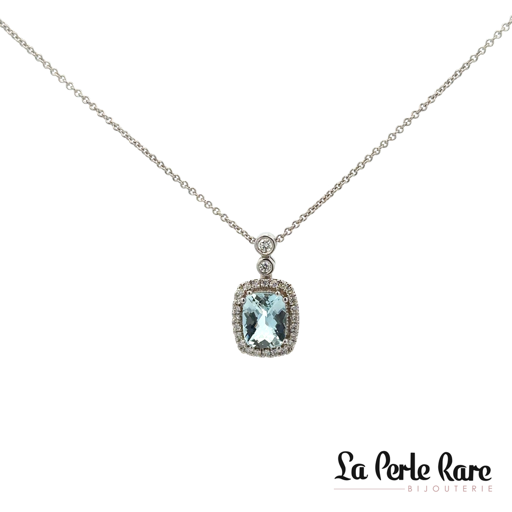 Collier or blanc, aigue-marine avec 32 points de diamants total - CP3055AQ - Exclusivités