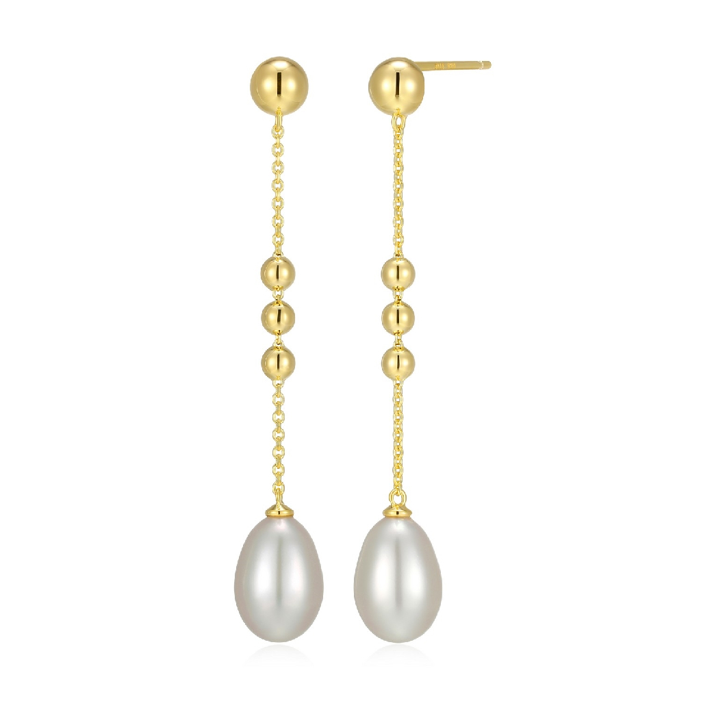 Boucles d'oreilles pendantes argent doré, perles - 32LCU84558 - Elle