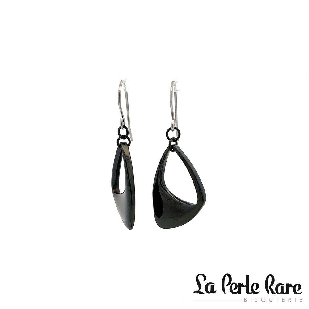 Boucles d'oreilles pendantes acier inoxydable, céramique noire - 170-ER384 - Steelx