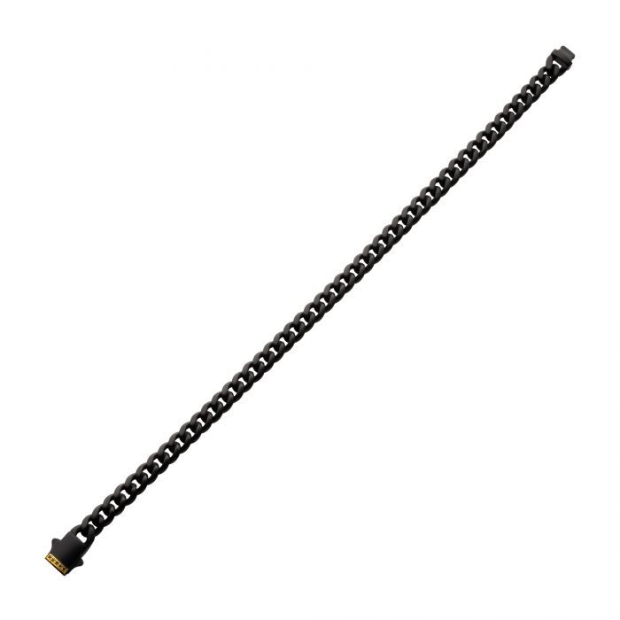 Bracelet cubain, acier 2 tons (noir/jaune), saphirs noirs - BR659K-885 - Inox