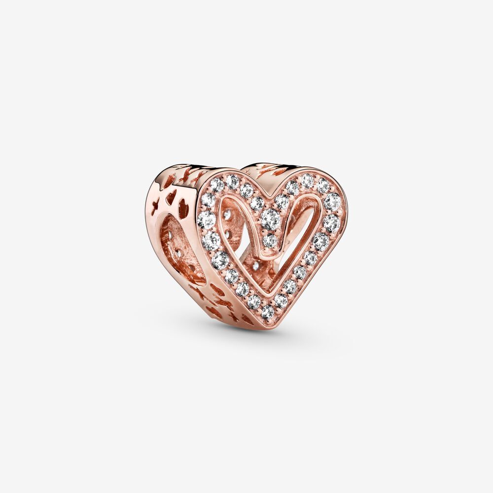 Bille coeur dessiné à la main scintillant, métal unique plaqué d'or rose 14 carats, zircons incolores - 788692C01 - Pandora