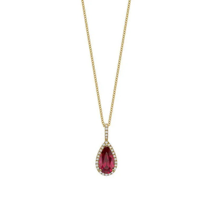 Pendentif or jaune 10 carats, rubis de laboratoire, 9 points de diamant total - 09-0410PYCRU - Rnb