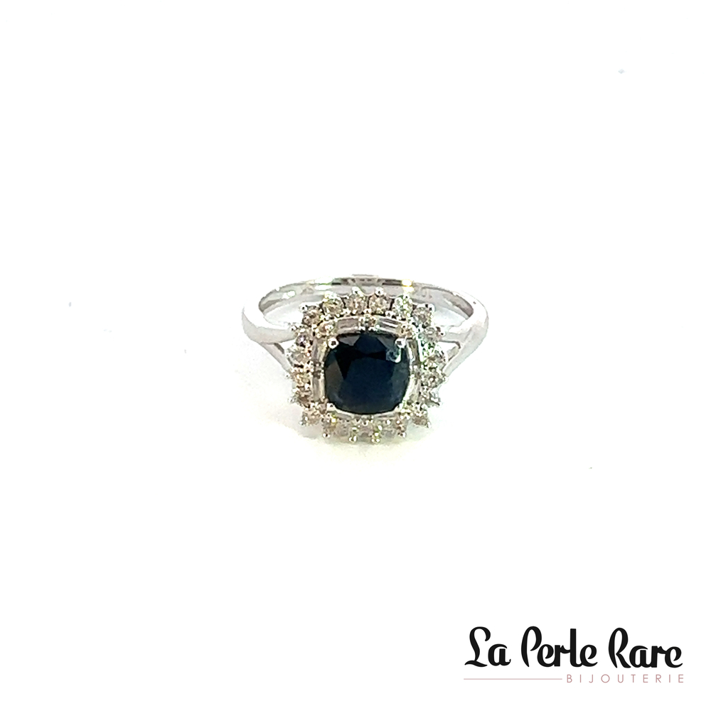 Bague or blanc, saphir, 20 pts dia tot - SKR33526-155D - Sk Diamonds