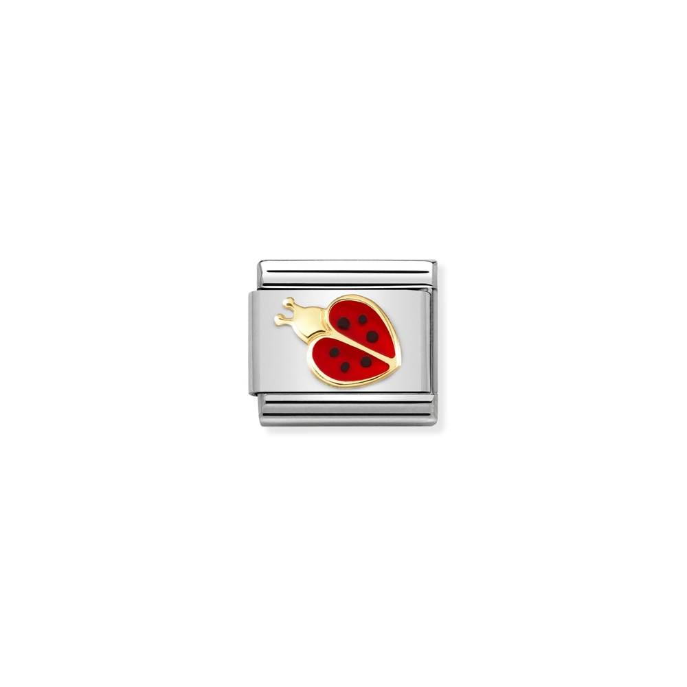 Maille classique coccinelle, acier inoxydable, finition or jaune 18 carats, émail rouge et noir - 03027269 - NOMINATION
