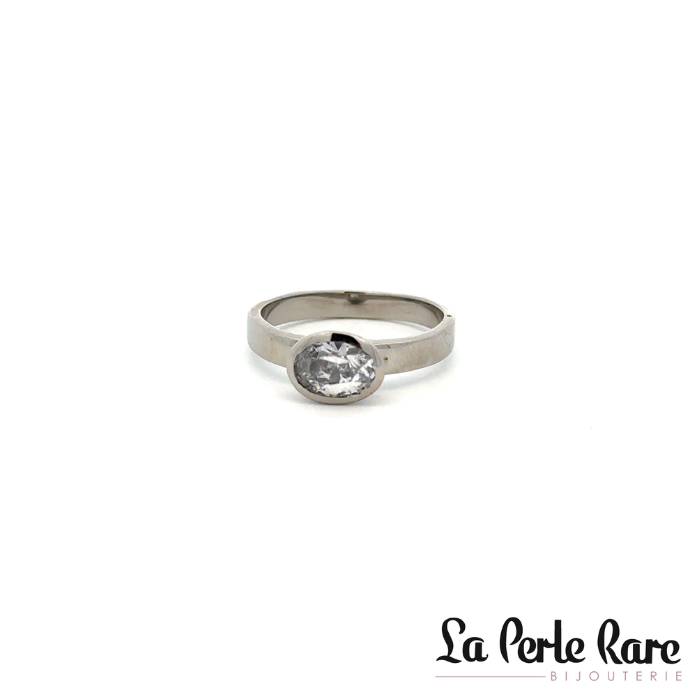 Bague acier inoxydable, zircon incolore - 170-R361-7.5 - Steelx