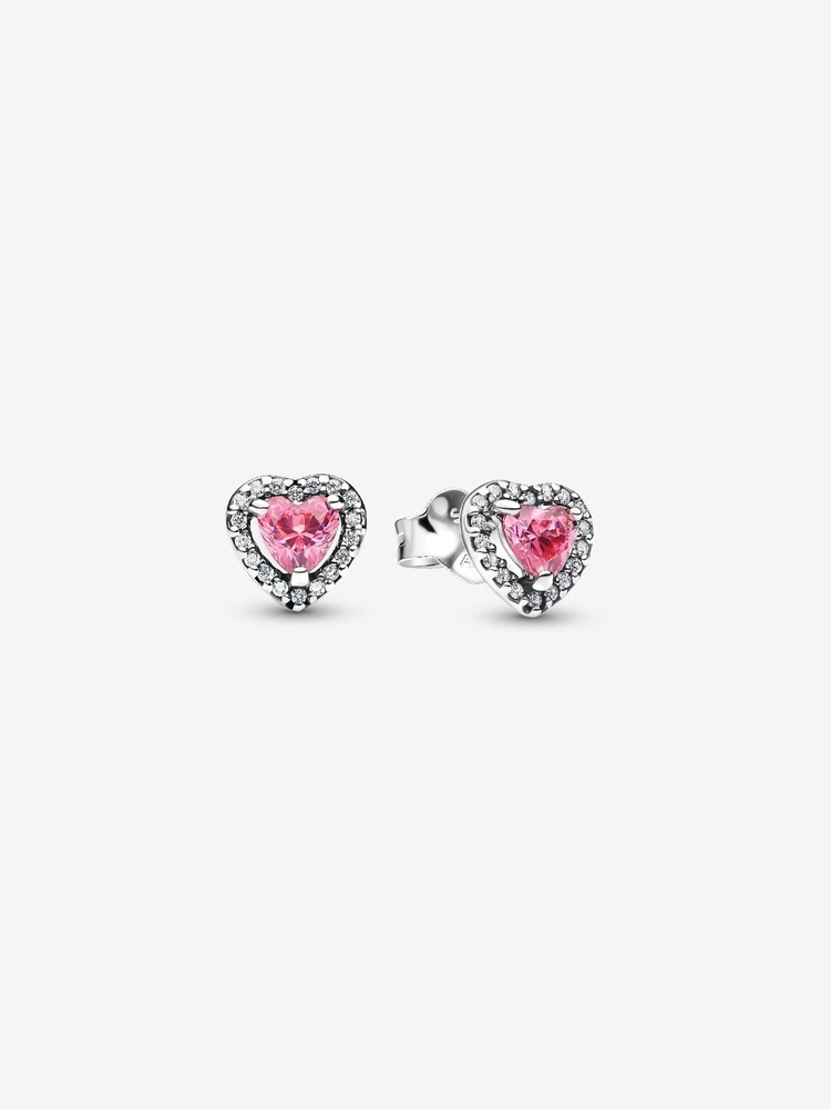Boucles d'oreilles fixes coeurs surélevés, argent, zircons incolores et roses - 298427C02 - Pandora