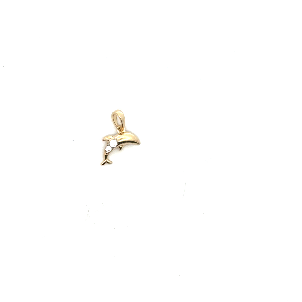 Pendentif dauphin, or jaune 10 carats, zircons incolores - POZ-365-J - Exclusivités