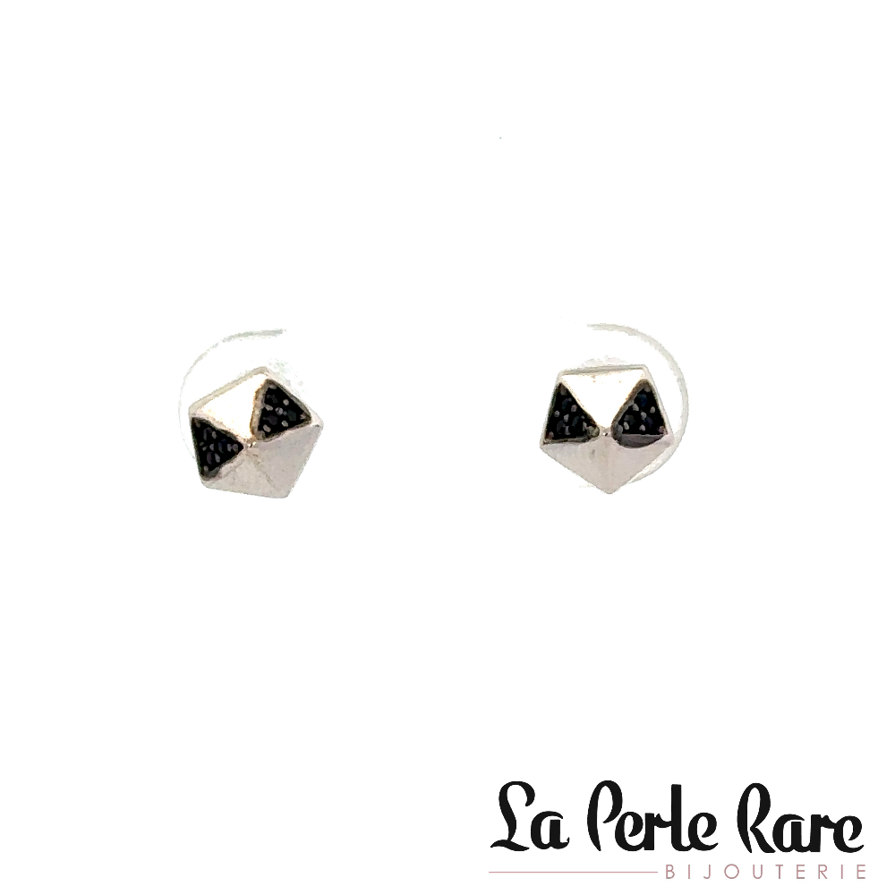 Boucles d'oreilles fixes or blanc 10 carats, zircons noirs - EDC01-6310-B - Exclusivités