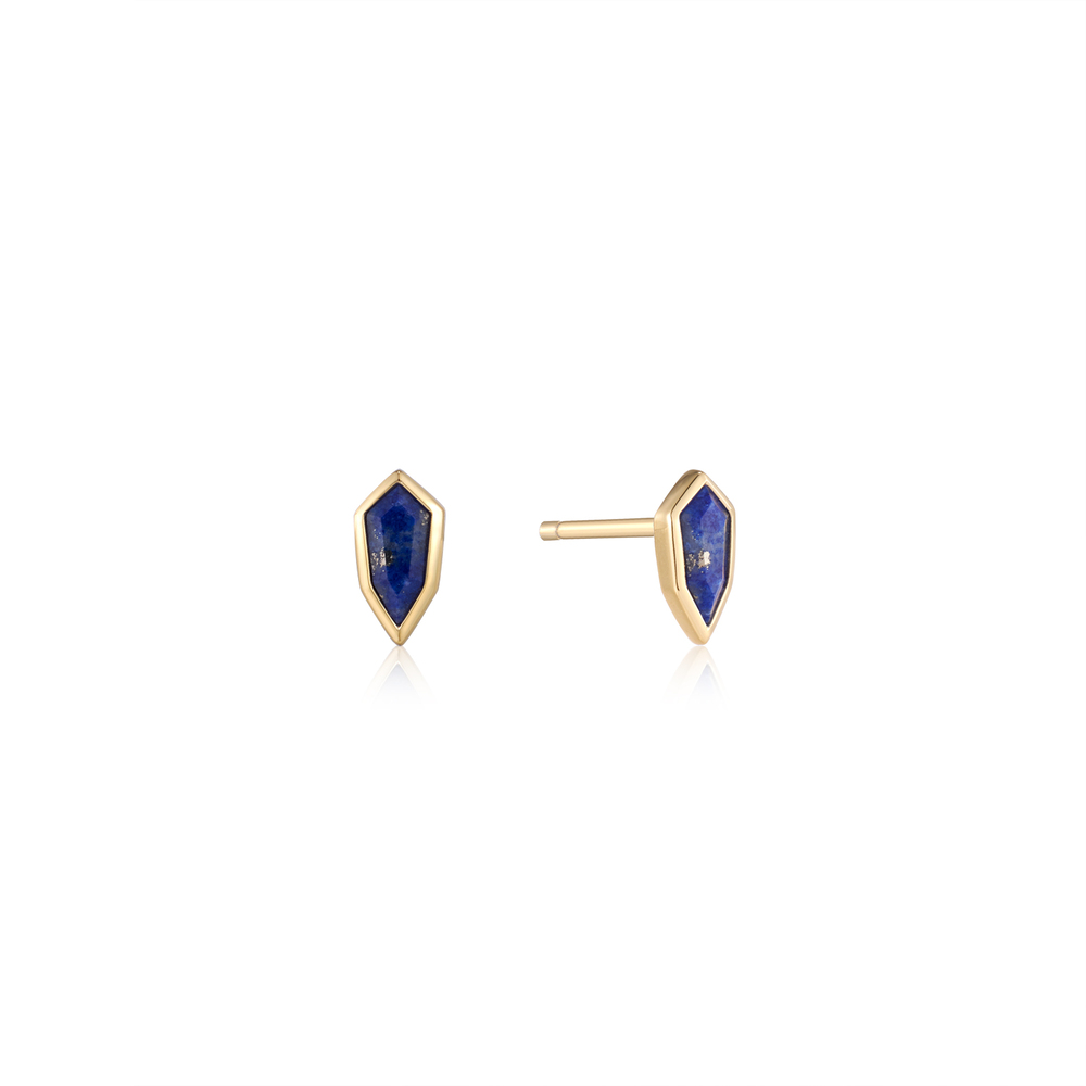 Boucles d'oreilles fixes en argent doré avec lapis - E042-01G-L - Ania Haie