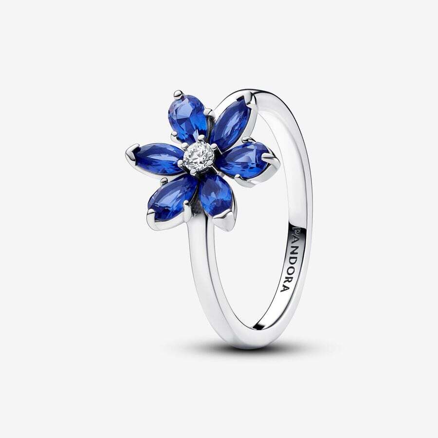 Bague herbier scintillant, argent, cristaux bleus, zircons