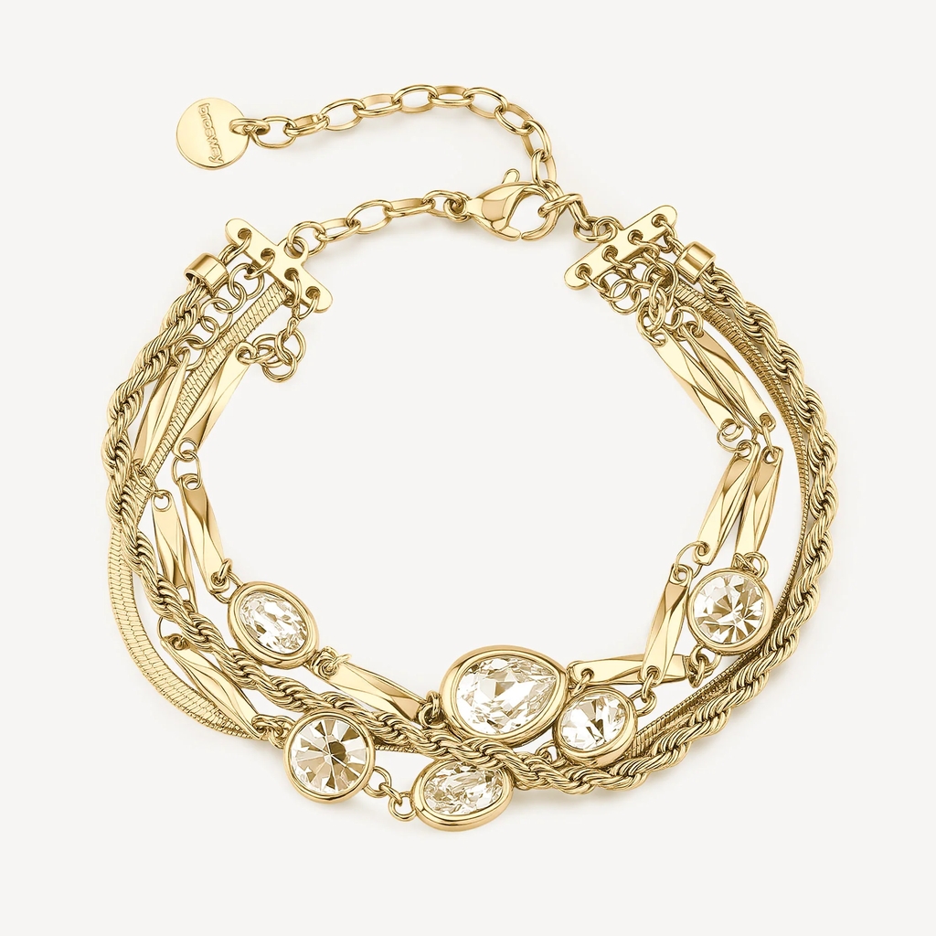 Bracelet Symphonia, acier inoxydable doré, zircons incolores