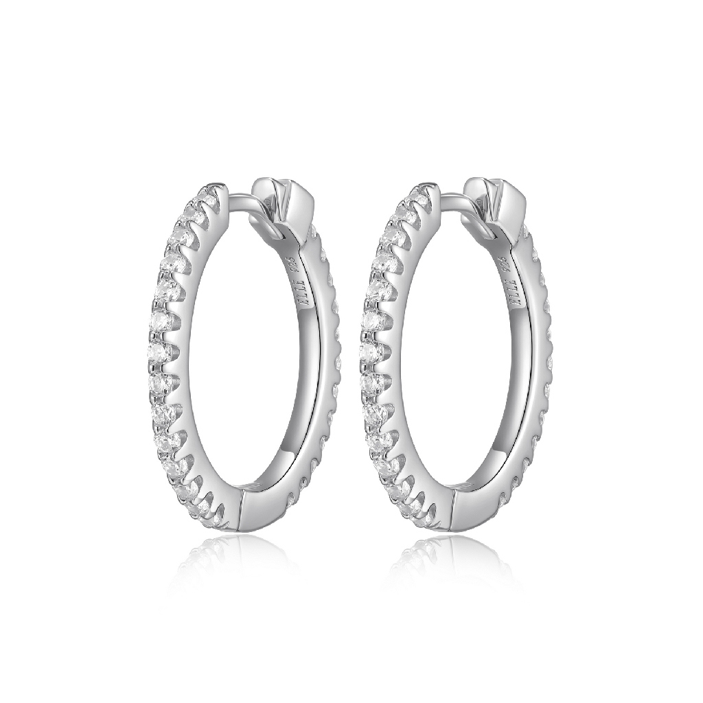 Anneaux de type huggies argent rhodié, zircons incolores, 20 millimètres - R2LCMD0027 - Elle Anneaux de type huggies argent rhodié, zircons incolores, 20 millimètres - R2LCMD0027 - Elle