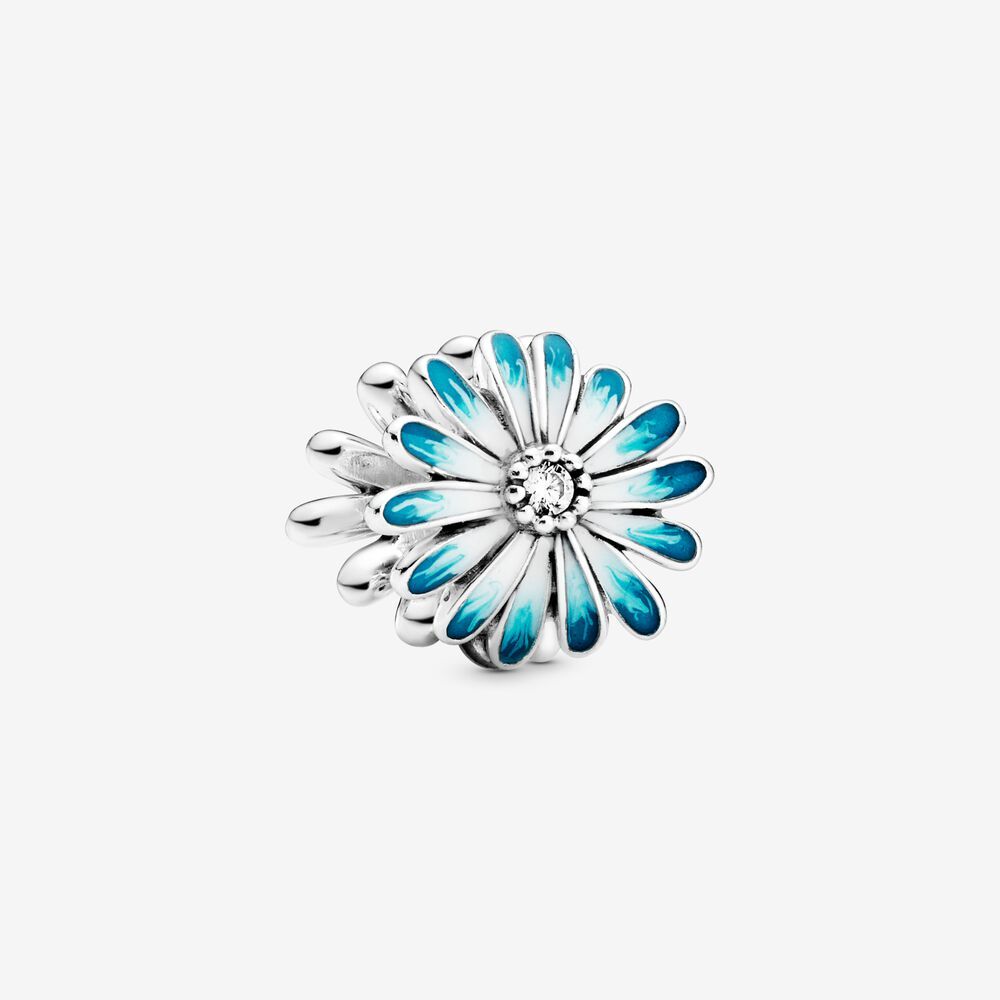Bille marguerite, émail bleu, cz incolores