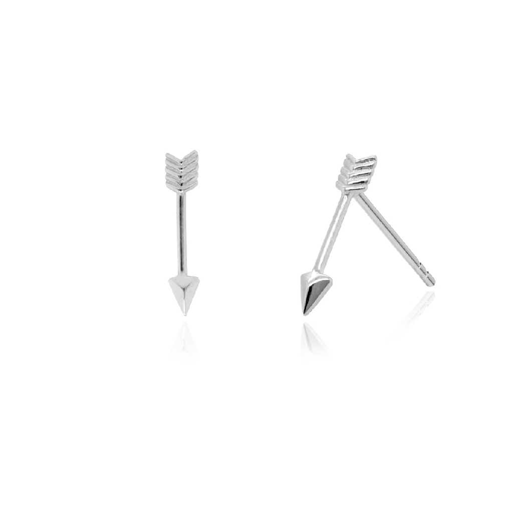 Boucles d'oreilles fixes flèches, or blanc 10 carats