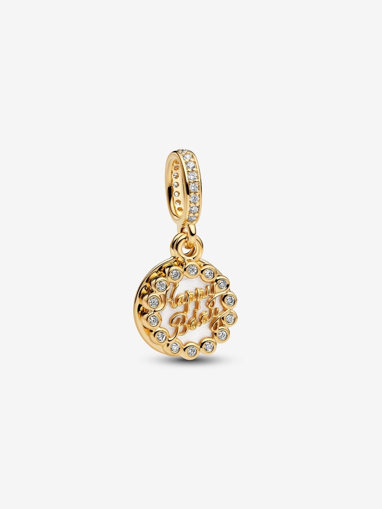 Bille gâteau d'anniversaire, métal unique plaqué d'or 14 carats, zircons incolores - 763787C01 - Pandora