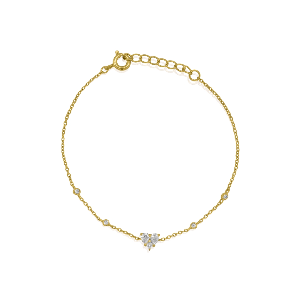 Sterling silver yellow gold finish heart bracelet, clear zirconia