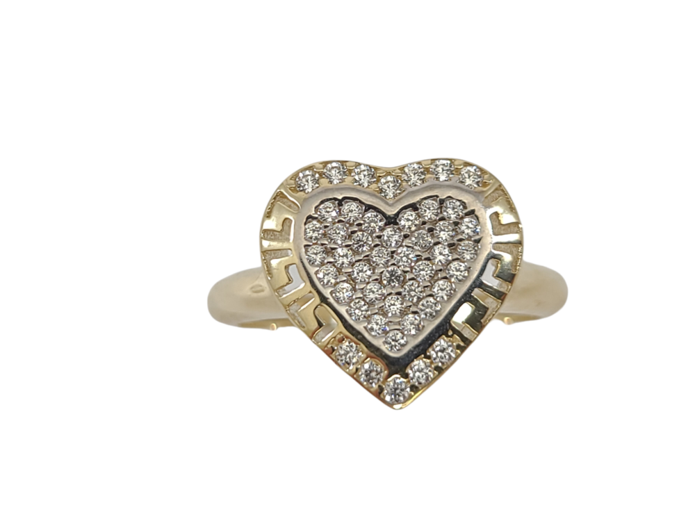 Bague coeur, de style Versace, or jaune 10 carats, zircons incolores - MOZ774-J-BG - Exclusivités