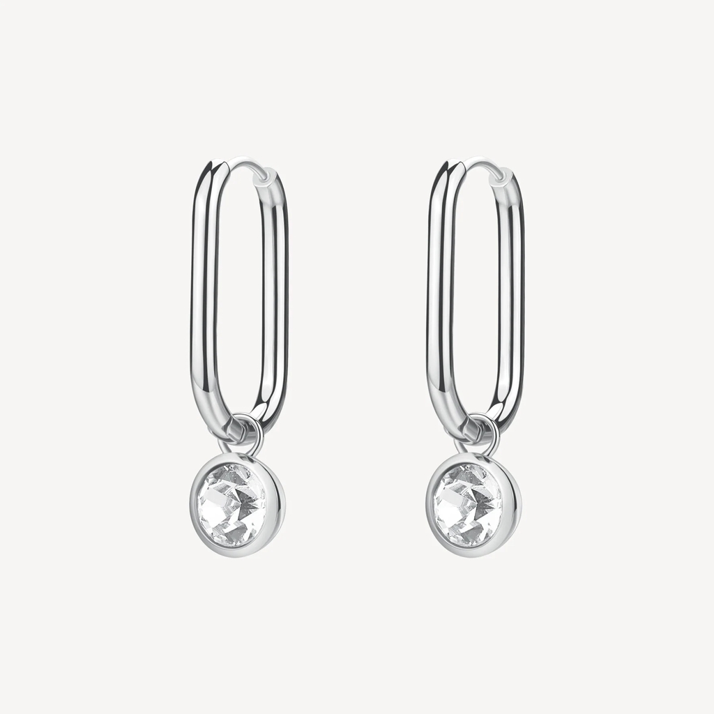 Boucles d'oreilles pendantes Symphonia, acier inoxydable, cristaux incolores