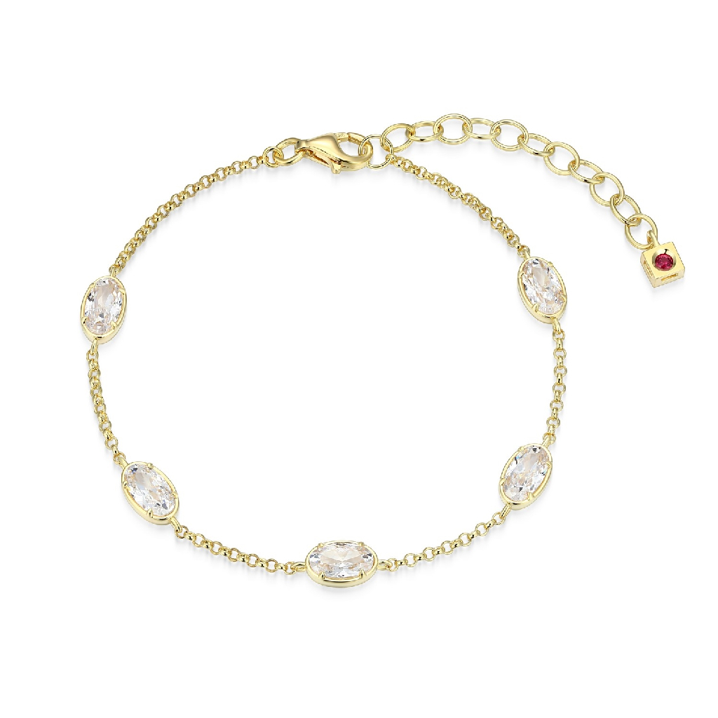 Bracelet argent finition or jaune, zircons incolores