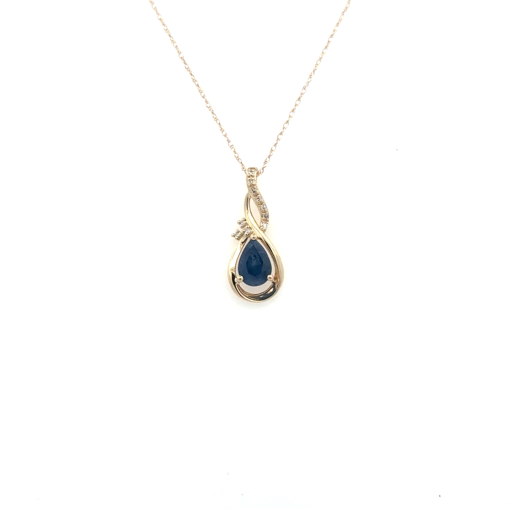 Pendentif or jaune 10 carats, saphir, 5 points de diamant total