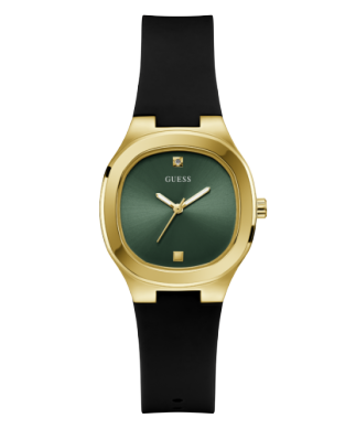 Montre silicone, acier inoxydable doré, fond vert, diamant - GW0658L1 - Guess