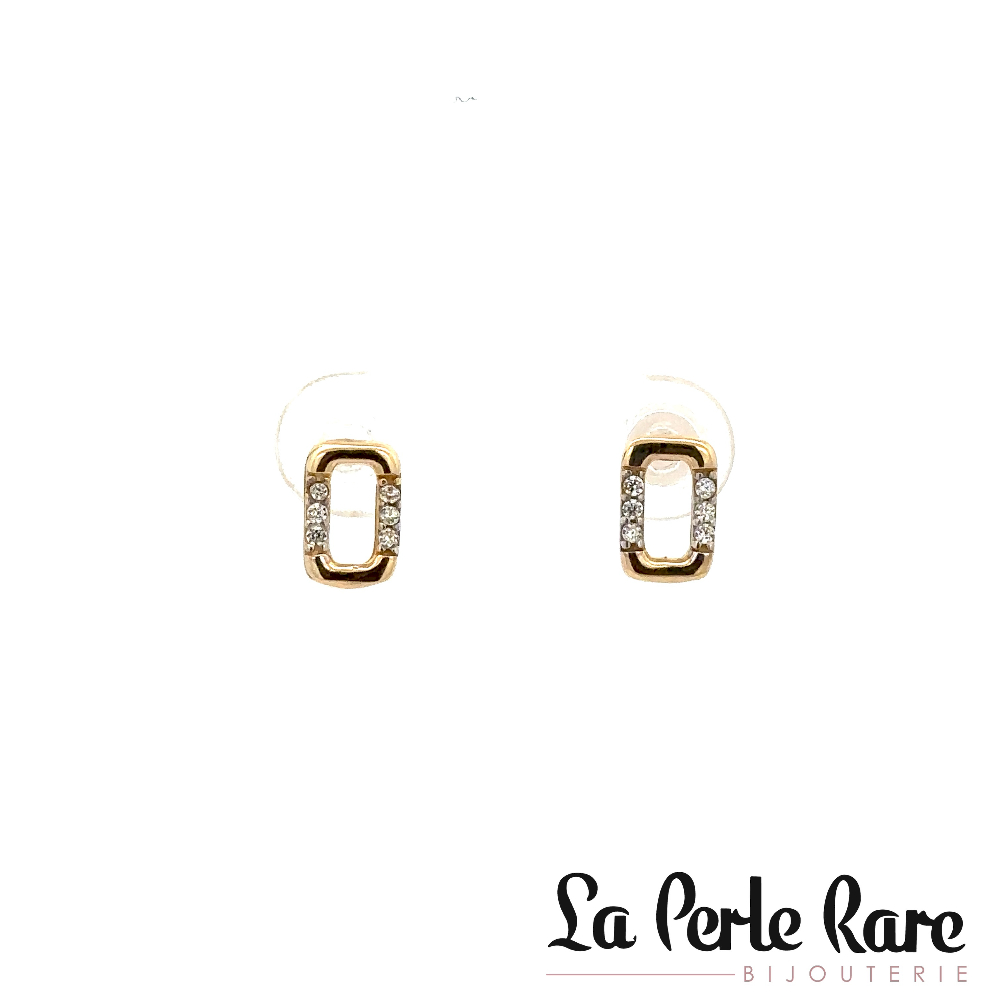 Boucles d'oreilles fixes rectangulaires, or jaune 10 carats, zircons incolores - EZG-361-J - Exclusivités