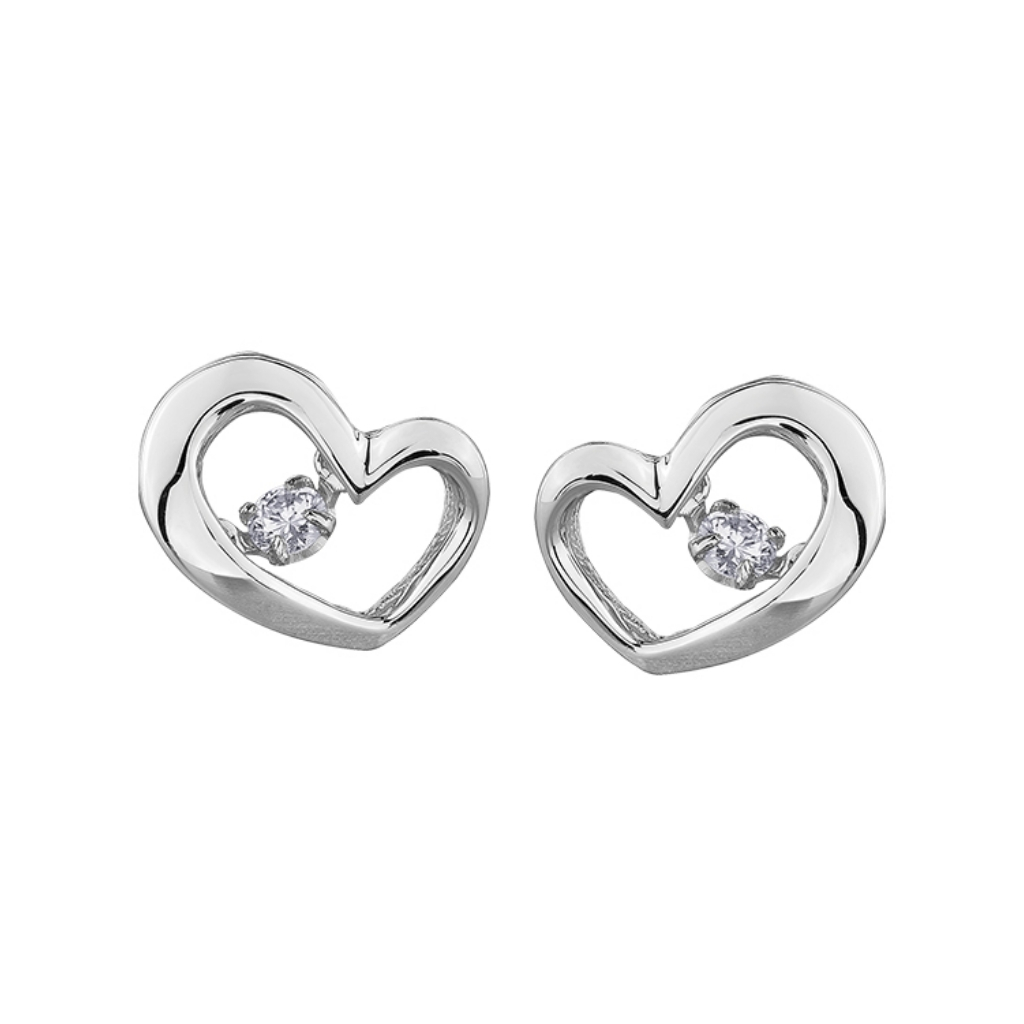 Boucles d’oreilles fixes cœurs en or blanc 10K et diamants - DX638W05 - Corona