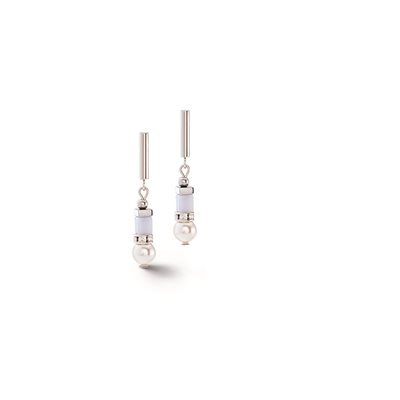 Boucles d'oreilles pendantes acier inoxydable, perles d'eau douce, verre, cristaux - 4354-21-0720 - Coeur De Lion